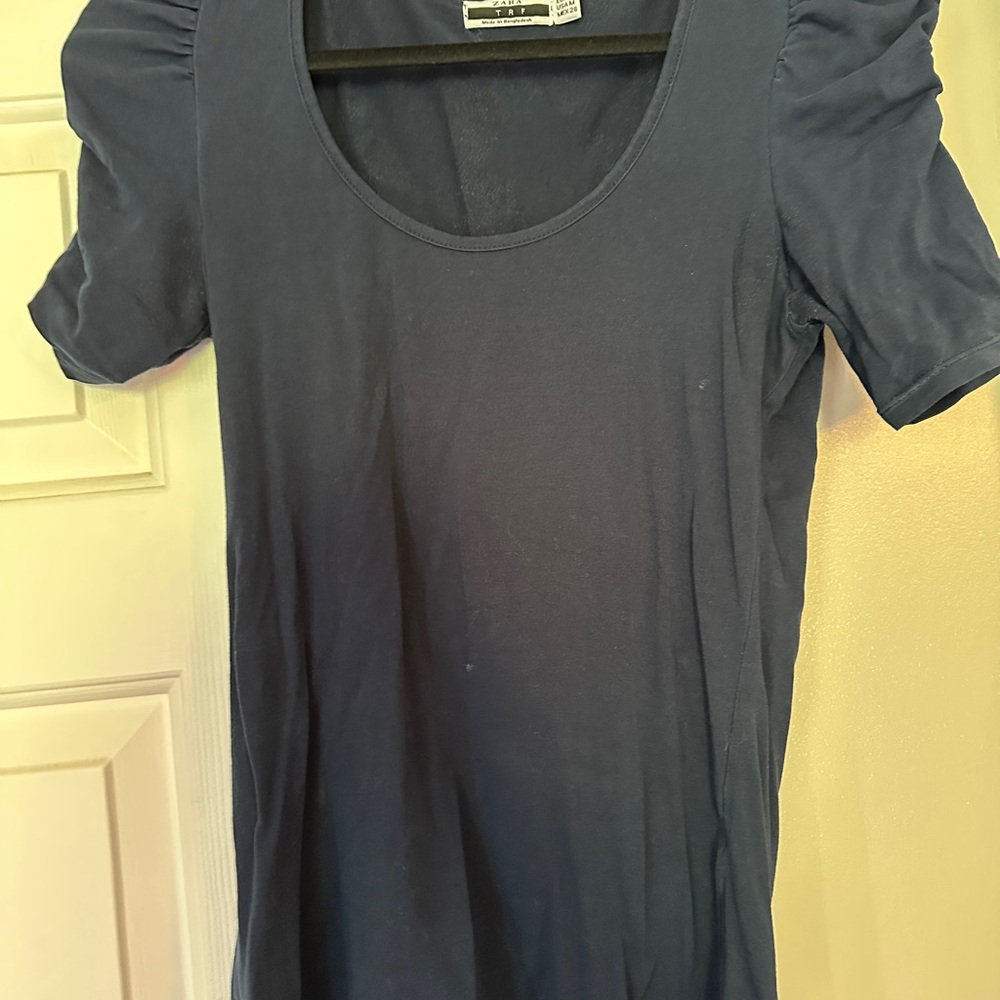 Zara Gray Puff Sleeve Fitted Blouse